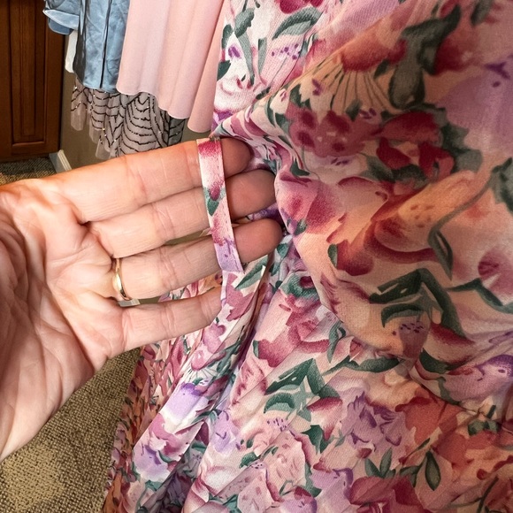 MWT - One Shoulder Pleated Maxi Dress Summer Floral Boho Tie Waist Long Dress - Picture 10 of 11